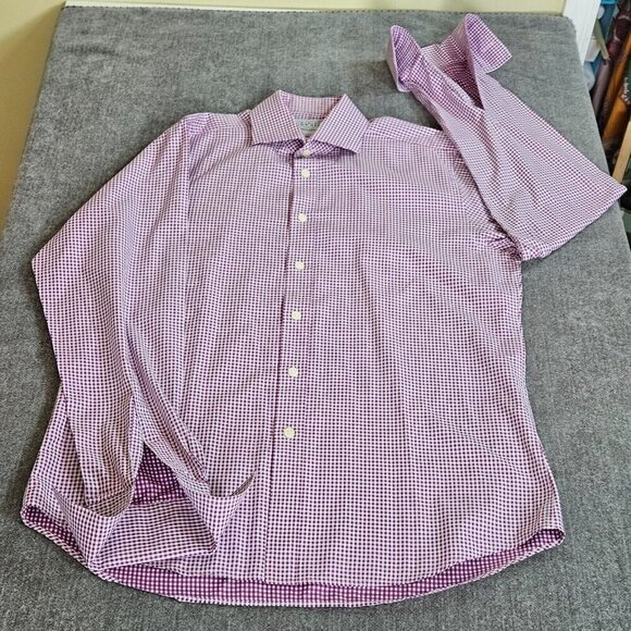 Charles Tyrwhitt Shirt Mens 15.5 M Slim Fit French Cuff Plaid LS Buttons Dressy - Picture 11 of 16